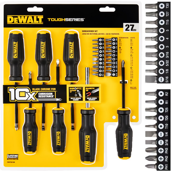 디월트공식대리점 터프시리즈 드라이버 세트 십자 정밀 일자 별 육각 비트 자석드라이버 27PCS DWHT65104, 1