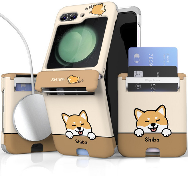 이디즌 갤럭시 Z플립 5 / Z플립 6 플립 7 케이스 컬러 빼꼼퍼피 귀여운 디자인 슬림 카드 2장 수납 힌지보호 충격방지 지플립 5 6 7