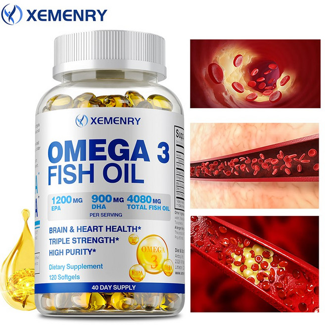 XEMENRY Omega 3 魚油 1200mg EPA 900mg DHA 高純度 無腥味, 240組