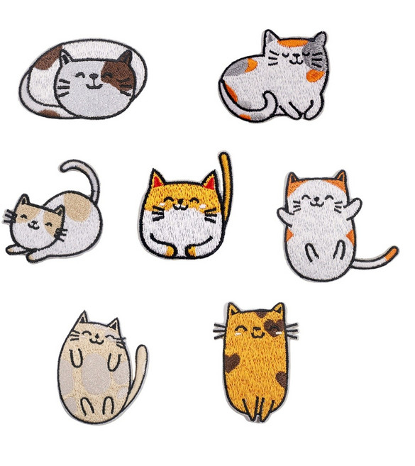 열접착식 스티커 고양이 와펜, 1개, 7종