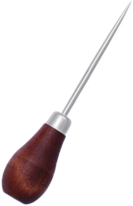 Vleant 스피디 스티처 펀치 DIY 가죽 공예 가방 신발 벨트 인체공학적 나무 손잡이용 바늘 2개가 달린 재봉 송곳 키트, 02 1PC Red handle awl