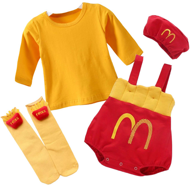 愛北鼻 麥當勞薯條造型嬰兒服套裝 長袖款 附帽子襪子 彌月生日萬聖節變裝