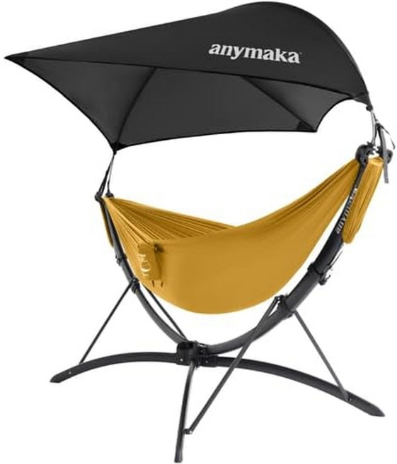 애니마카 anymaka 휴대용 해먹체어 3초 설치 자립식 캠핑 해먹 접이식 의자, 선셋 옐로우+선쉐이드