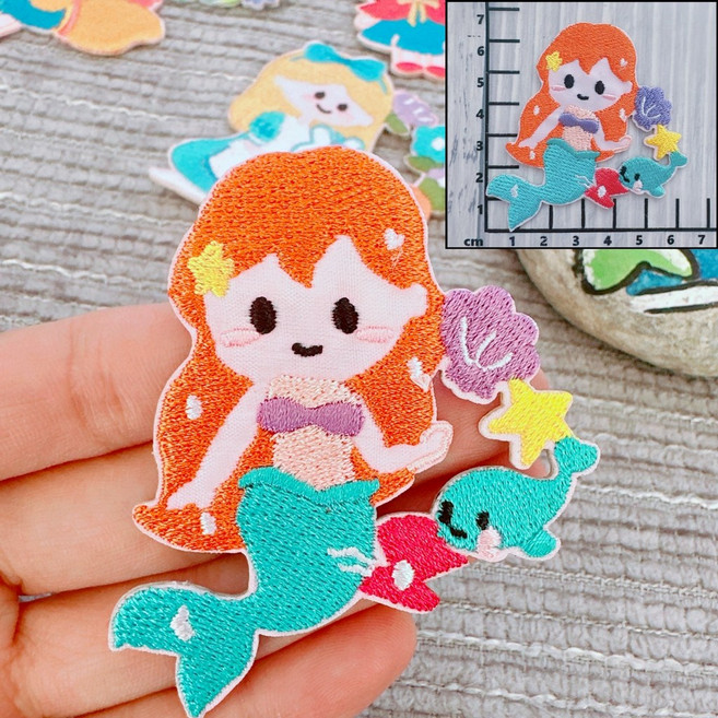 【皮卡布】魔鬼氈加工包 刺繡布貼 diy 貼紙, 1個, 美人魚 (貼紙款)