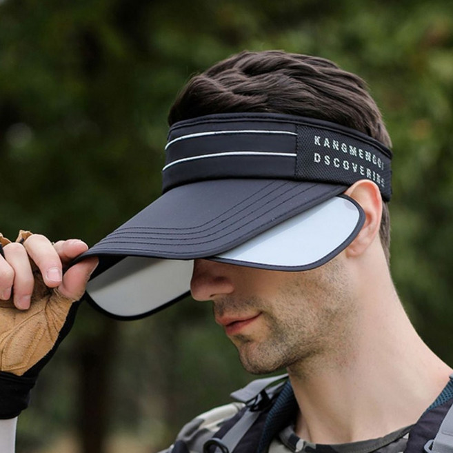 라인 슬라이드 날개썬캡 자외선차단 골프모자 썬바이져 남여공용, 블랙, 1개