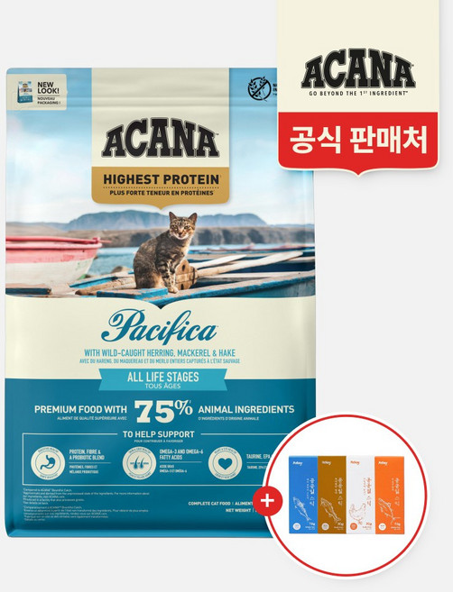 아카나 패시피카 캣 1.8kg+공공일스틱 콤보(참치+닭고기+명태+고등어), 1.8kg, 1개, 청어