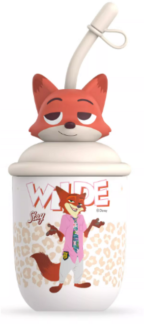 [그루비마켓] 공식 정품 주토피아 스테인리스 스틸 빨대 텀블러 380ml 캐릭터 주디 홉스 닉 와일드 보온 보냉 빨대 컵 잔, 02 닉 와일드, 1개