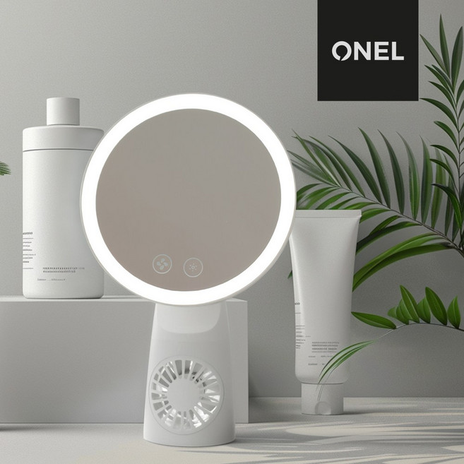 [ONEL] 쿨링팬 LED화장거울 화장대 메이크업 조명 탁상 LED거울, 화이트