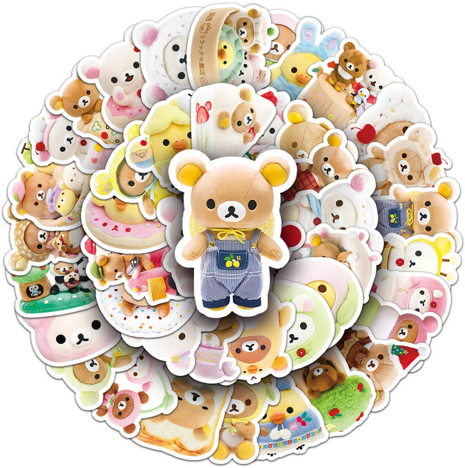 쮸라일랜드 리락쿠마 54조각 스티커 세트 코리락쿠마 다이어리 핸드폰 테블릿 캐리어 노트북 꾸미기 스티커 북, 1개, 54리락쿠마스티커세트