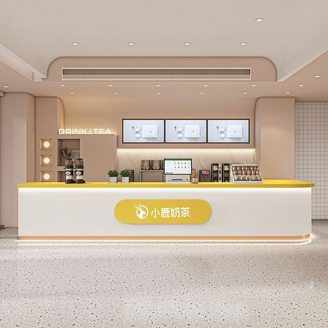 格森儲物空間大簡約奶茶店咖啡廳吧檯收銀台 店前臺接待臺 提升店面時尚風格, 黃色+白色 正面無轉角,160x60x100cm, 1個