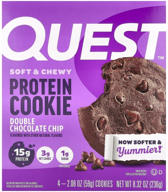 건강챙기세요 Quest Nutrition 단백질 쿠키 더블 초콜릿 칩 4개입 각 59g(2.08oz) 백살까지오래오래, QuestNutrition단백질쿠키더블초콜릿칩4개입각5, 59g - 쿠팡
