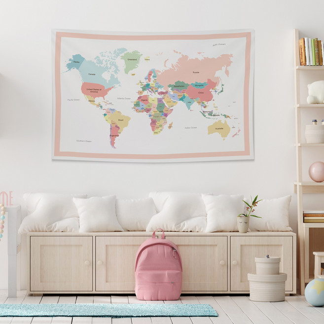 마카롱 지도 시리즈 세계지도 한국 패브릭 포스터 보기 태피스트리 여행 교육용, 세계지도 영문 소