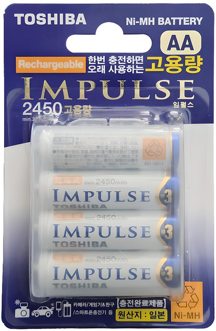 도시바 임펄스 고용량 Ni-MH AA 충전지 2450mAh, 4개입, 1개