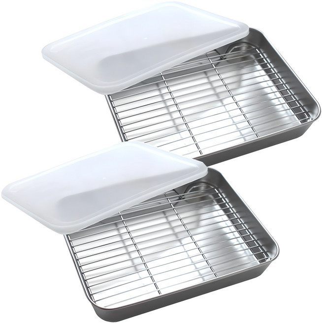 키친구 304 스텐밧드 세트, 사각트레이 + 와이어받침대 + 뚜껑, 2세트