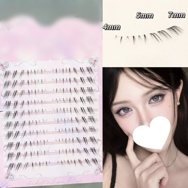 MorningSea 매혹적인 구미호 여우 언더속눈썹 투명 라인 부분 인조 속눈썹 10줄, 1개, 블랙