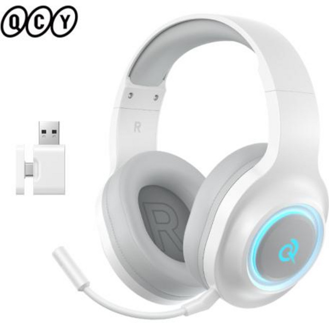 [호환] QCY Heroad V200 H4GM 게이밍 오버이어 헤드폰 블루투스 6.0 무선 이어폰 50mm 드라이버 7.1 서라운드 사운드 RGB 헤드셋, 2)WHITE