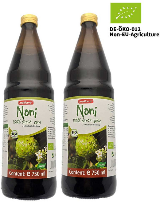 메디큐라 NFC 유기농 노니 100% 원액 주스, 750ml, 2개