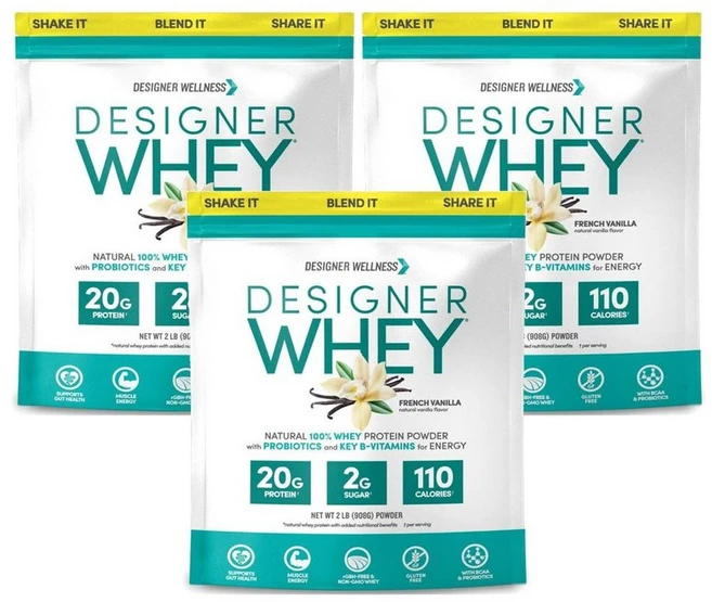 Designer Wellness Whey Protein Vanilla 디자이너 웰니스 웨이 프로틴 프렌치 바닐라 분리유청단백질 908g, 3개 - 쿠팡