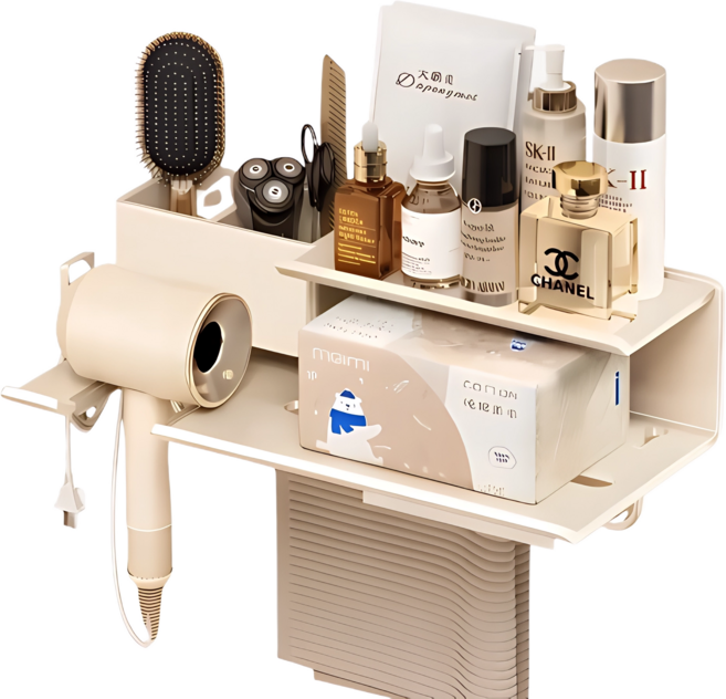 비브온 욕실 무타공 헤어 드라이기 거치대, 1개, 화이트(왼쪽거치대)