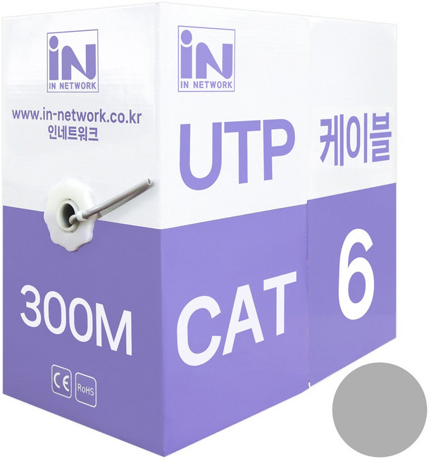 인네트워크 CAT.6 제작용 랜케이블, 그레이, 1개, 300m