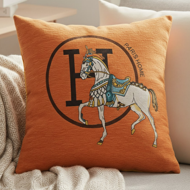 서플라이랩 H셔닐 프렌치디자인 쇼파쿠션 국산솜 포함 세트, 1럭셔리오렌지