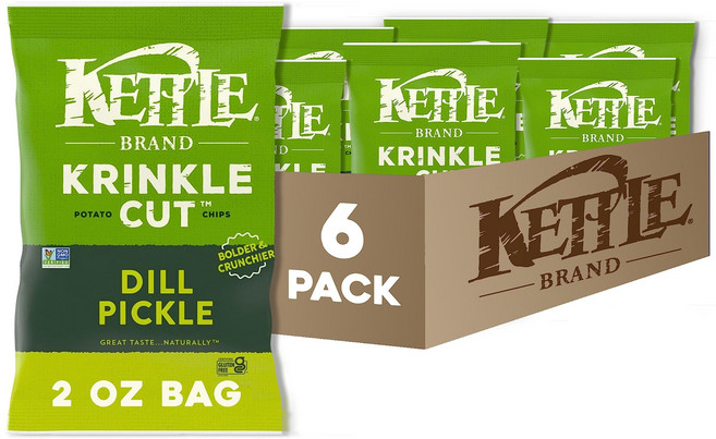 56.7g (6개 팩) 소금과 식초 케틀 브랜드 감자칩 Kettle Brand Potato Chips Krinkle Cut Dill Pickle Kettle Chips, 6개