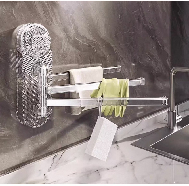 [도톤앤보리] 무타공 강력 진공 흡착식 회전 수건걸이 3단 다용도 걸이 욕실 인테리어, 1개, 투명