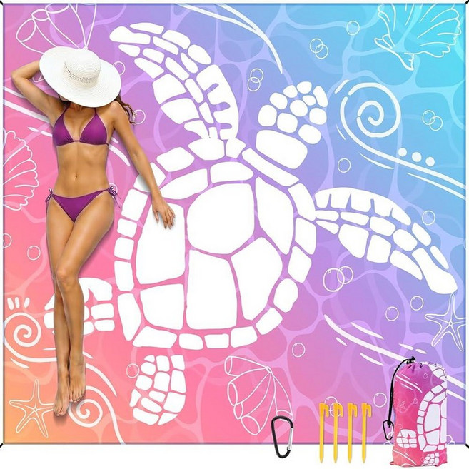 Beach Blanket Waterproof Sandproof 8 X 7 Ft Beach Mat 3–4 Adults Extra Large Outdoor Picnic Mat wi, Pinkish Purple
