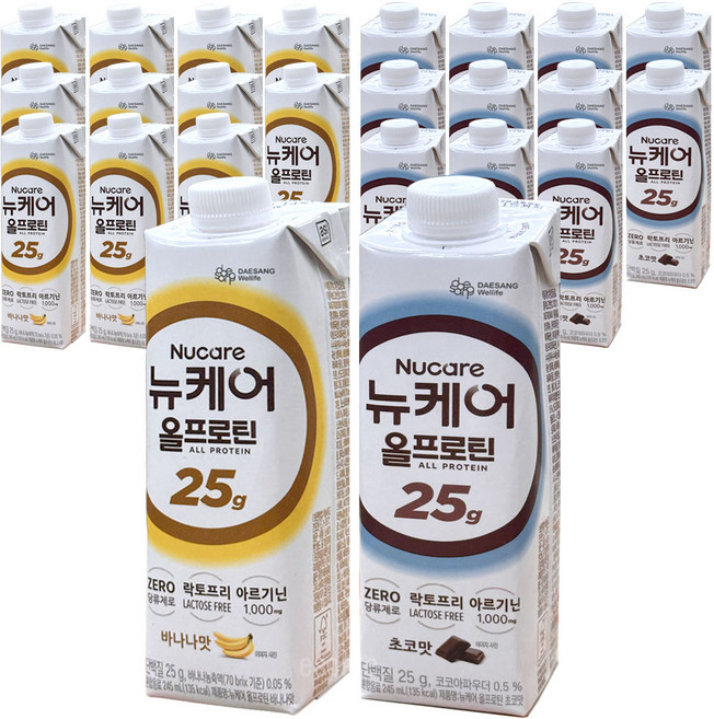 뉴케어 올프로틴 (바나나맛+초코맛) 2종 혼합 24팩 고단백 건강 음료, 24개, 245ml