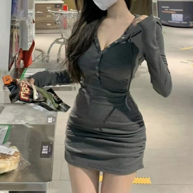 히또리 X5283 똑딱이 후드 캐쥬얼 슬림핏 꾸안꾸 스카 미니원피스