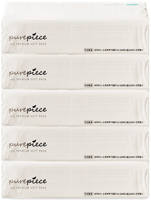 퓨어피스 뽑아쓰는 소프트팩 미용티슈 2겹, 5개입, 1세트