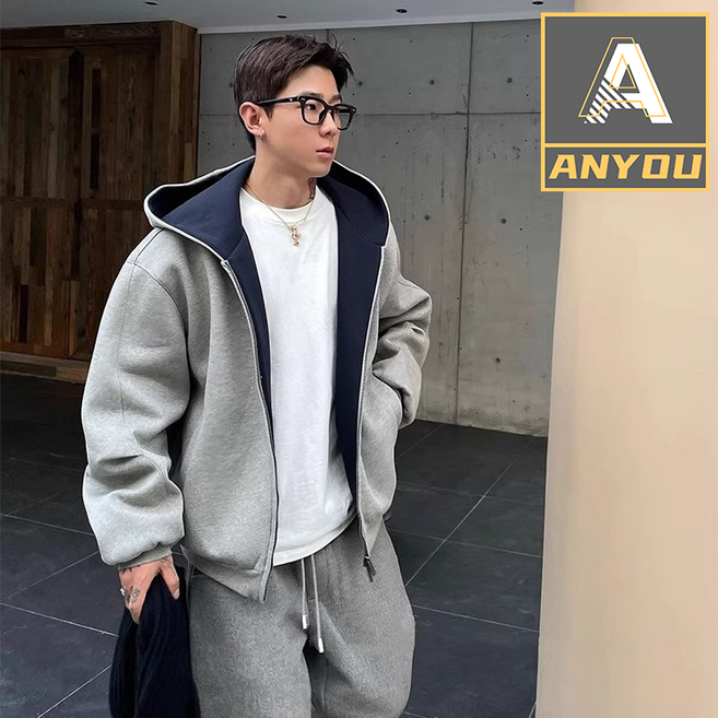 ANYOU 남성 캐주얼 오버핏 후드집업 후드티 2 colors