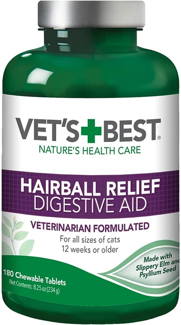 Vet's Best 베츠베스트 헤어볼 릴리프 180 츄어블 타블렛 고양이 유산균, 180정, 소화기능/췌장개선, 1개 - 쿠팡