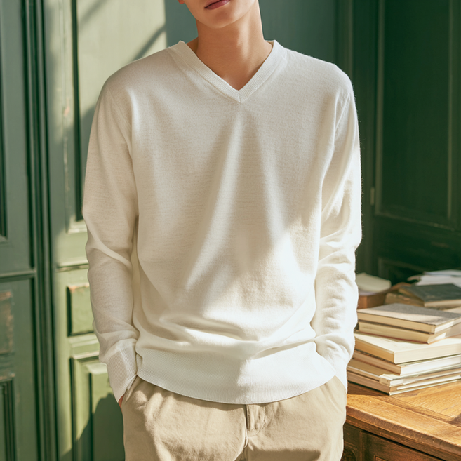 편옷사 남자 가을 니트 캐시미어 브이넥 긴팔 니트