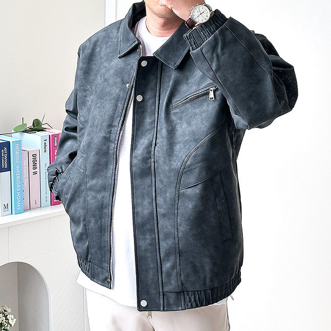핏콕 남성용 비건 레더자켓 트러커 가죽자켓 라이더 점퍼 빅사이즈