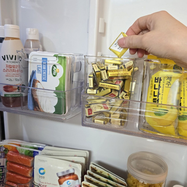 더편한생활 투명한 냉장고 도어 포켓 수납 정리함 손잡이 트레이, 3개