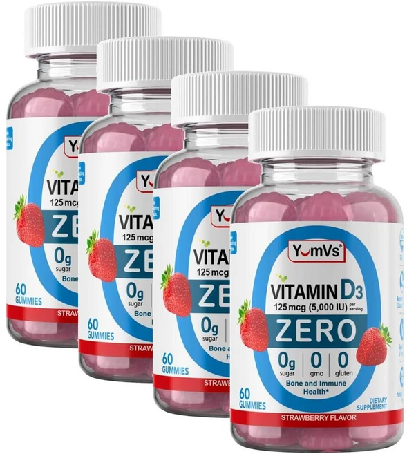 윰브스 비타민D3 5000IU 제로 구미 딸기맛 YumVs Vitamin D3 Zero, 60정, 4개 - 쿠팡