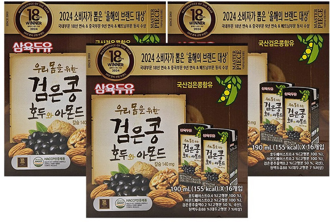 삼육두유 검은콩 호두와 아몬드, 190ml, 48개