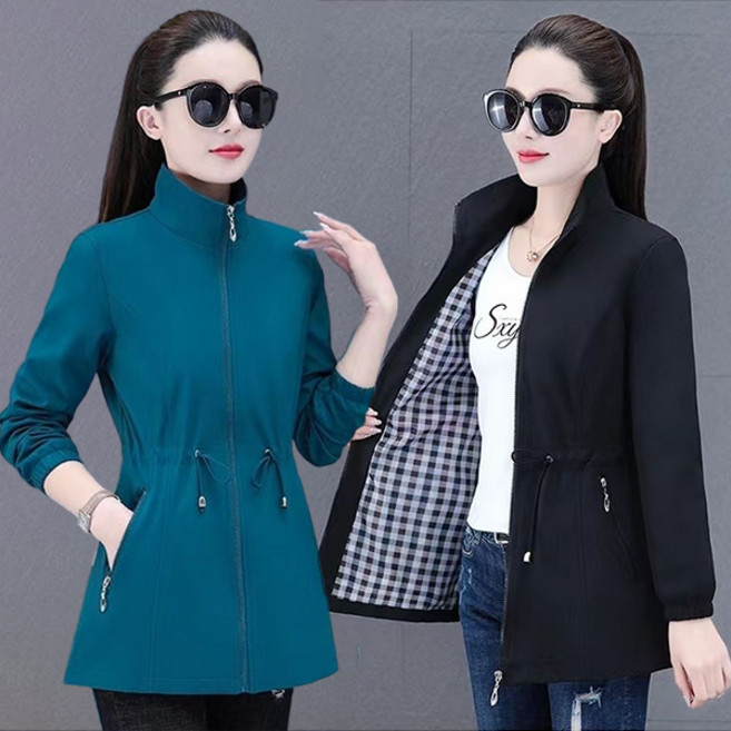 JUSTFEELING 50대 중년여성의류 스트링 하프 카고자켓 차이나 트렌치코트 엄마옷 봄가을 무지 아우터