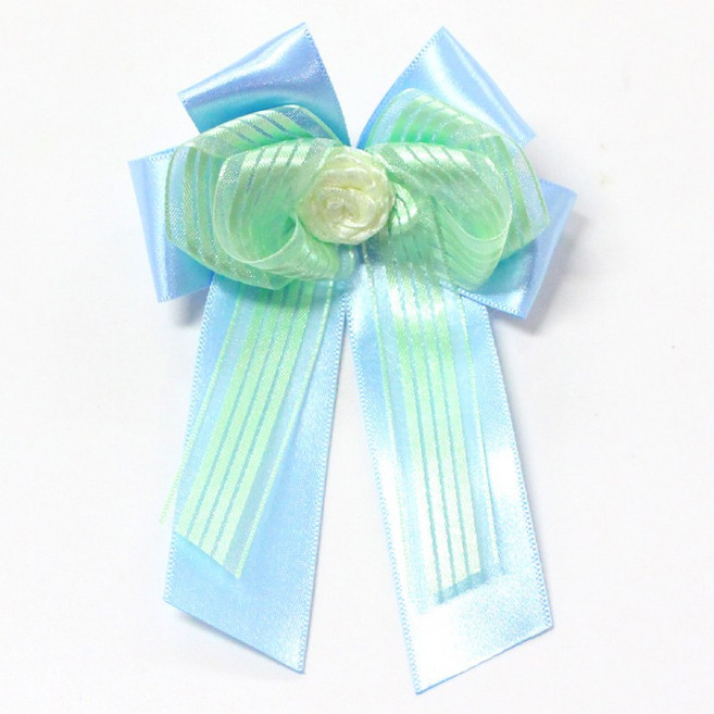 나모몰 핸드메이드 리본꽃 완성리본, 네줄오간디보우_하늘, 1개