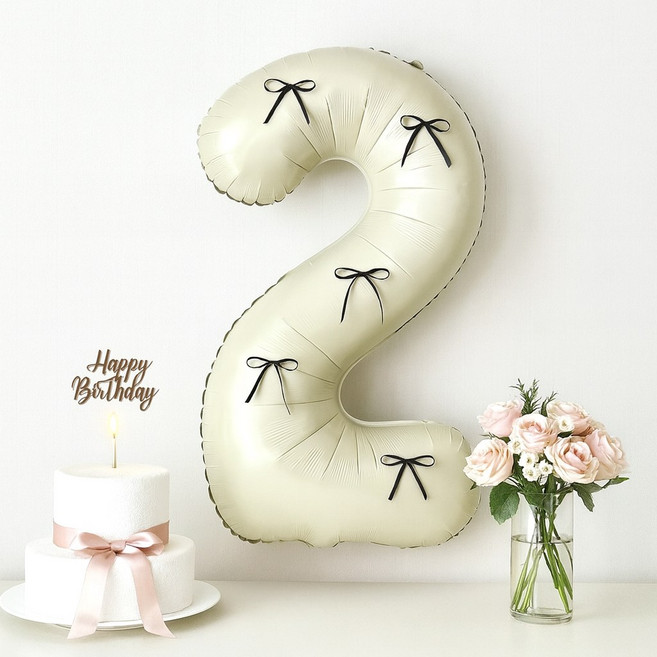 해피제이니 크림 초대형 숫자 블랙리본 이벤트 기념일 생일, 1개, 크림+블랙리본 2