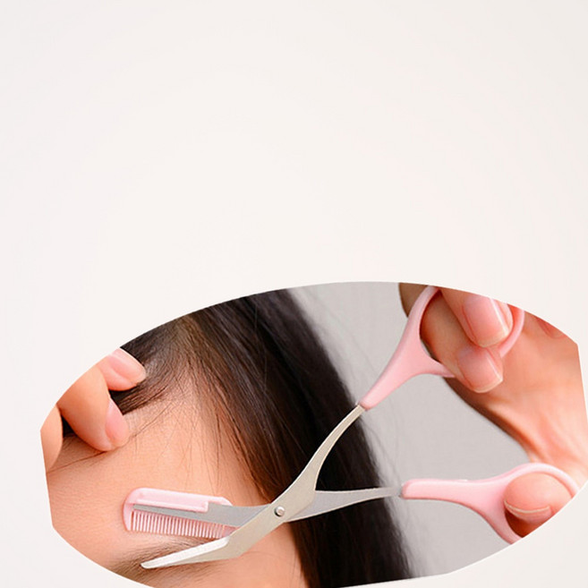 눈썹정리가위 핑크 미용 눈썹칼 브러쉬 빗 달린 가위날, 1개