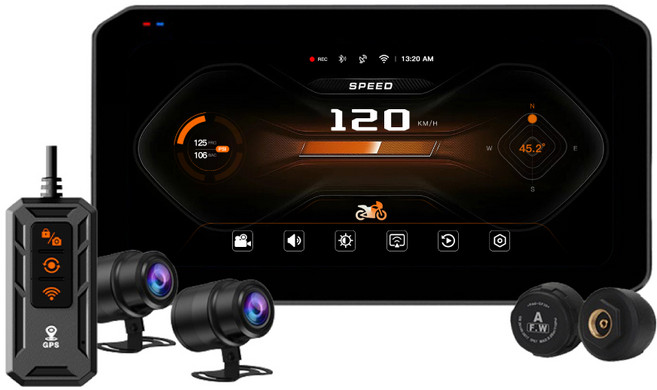 M9 Pro CarPlay 6.25吋機車導航行車記錄器 無線CarPlay 2K前後鏡頭 胎壓偵測 盲點偵測, 全套一組+128GB記憶卡, M9Pro