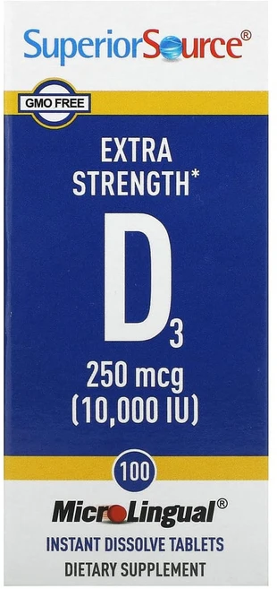 슈페리어소스 엑스트라 스트렝스 D3 250mcg(10000IU) MicroLingual 용해되는 정제 100정, 1개 - 쿠팡