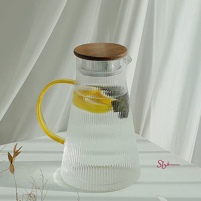 물병 대용량 신기한 카페 냉장고 보틀 유리 물통 2종 직화 감성 홈카페 포트 주전자 내열 레스토랑 우드 업소jcq910, SBD_이든 내열유리 물병 (A타입 1.8L)