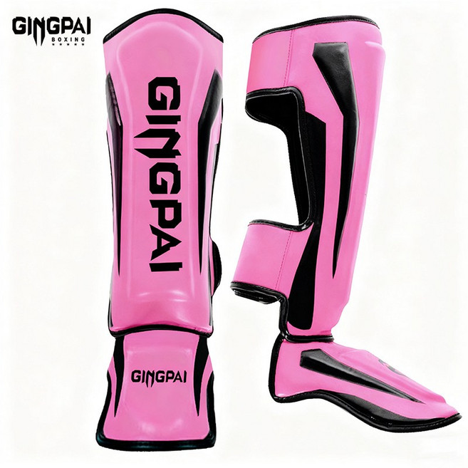 GINGPAI 깅파이 일체형 정강이 보호대 킥복싱 MMA 무에타이 격투기 태권도 보호용품 GDYHTWDFP, 1세트, 핑크