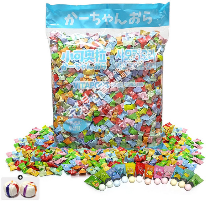 샤오커오라 캔디 12가지맛 믹스 민트향 비타민C 비타팝스(2.5kg) 대용량 벌크 x 1봉+자색옥춘사탕 20g 세트, 2.5kg, 1개