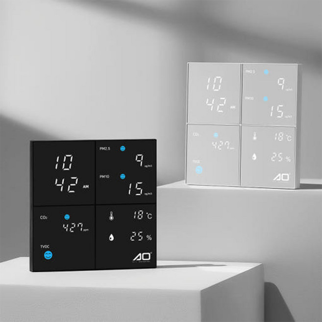 에이오 스퀘어 실내 미세먼지 공기측정기 EG-AO-S10 환경부 1등급 VOC, 아이보리, 블랙 케이스 + 블랙 디스플레이