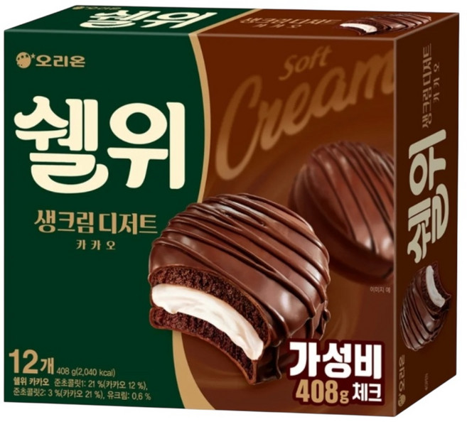 오리온 쉘위 생크림 디저트 카카오, 8개, 408g