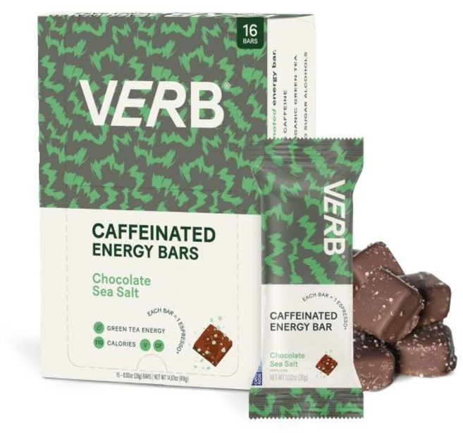 Verb Caffeinated Energy Bar 쿠키 과자 버브 에너지 카페인 함유 바 앤 크림 90칼로리 스낵 영양 비건 녹차 포함 글루텐 프리 아침 식사 16개입 26g, 초콜릿 바다 소금, 16개 (1팩), 1개 - 쿠팡